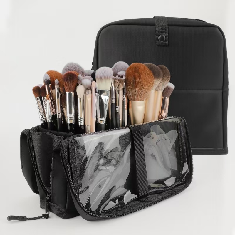 Beauty And Makeup Quotes - กระเป๋าเครื่องสำอางพับได้สีดำขนาดใหญ่ 14-40 ช่อง สำหรับจัดเก็บแปรงแต่งหน้า กระเป๋าเครื่องสำอางพร้อมหูหิ้ว