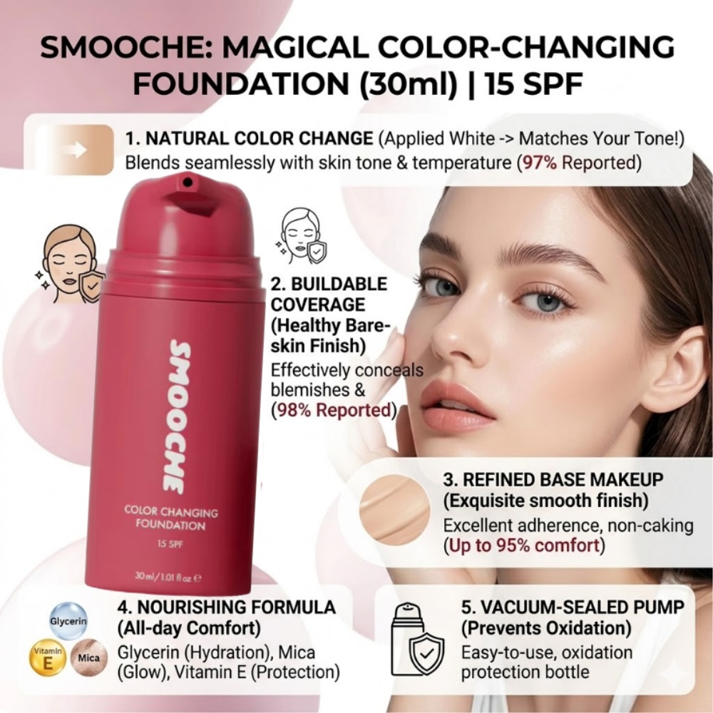 Concealer Full Coverage - SMOOCHE รองพื้นเปลี่ยนสีได้ เมคอัพเบสธรรมชาติ ให้ความชุ่มชื้น ติดทนนาน กันน้ำ