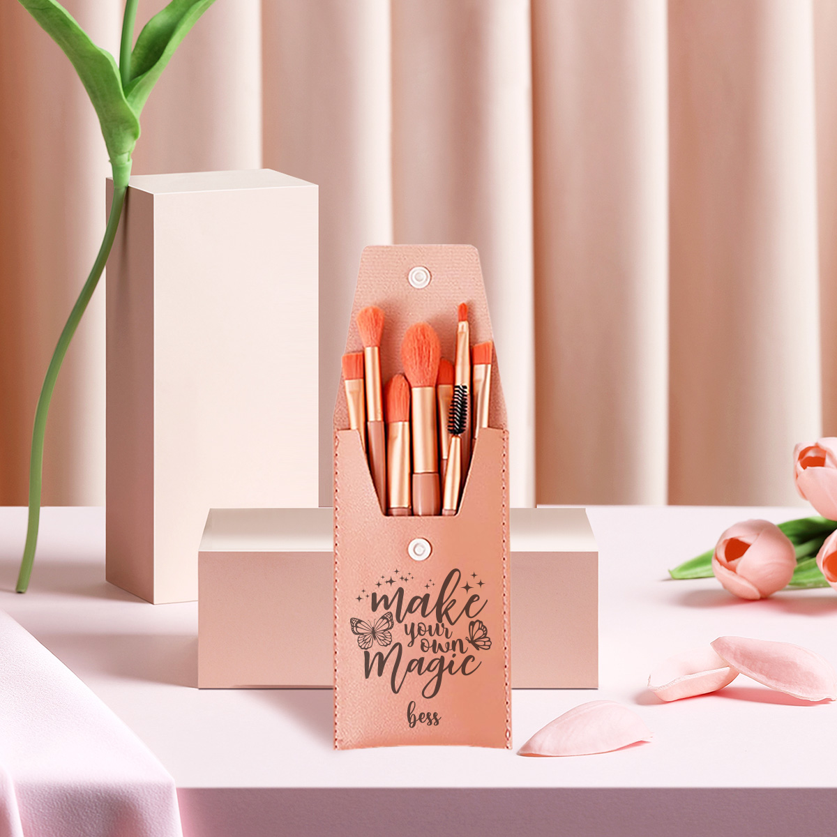 Beauty Makeup Design - แปรงแต่งหน้าแบบกำหนดชื่อได้ 1 ชิ้น, อุปกรณ์เสริมความงาม, ดีไซน์เรียบง่ายและมีสไตล์, พกพาสะดวกและใช้งานง่าย,