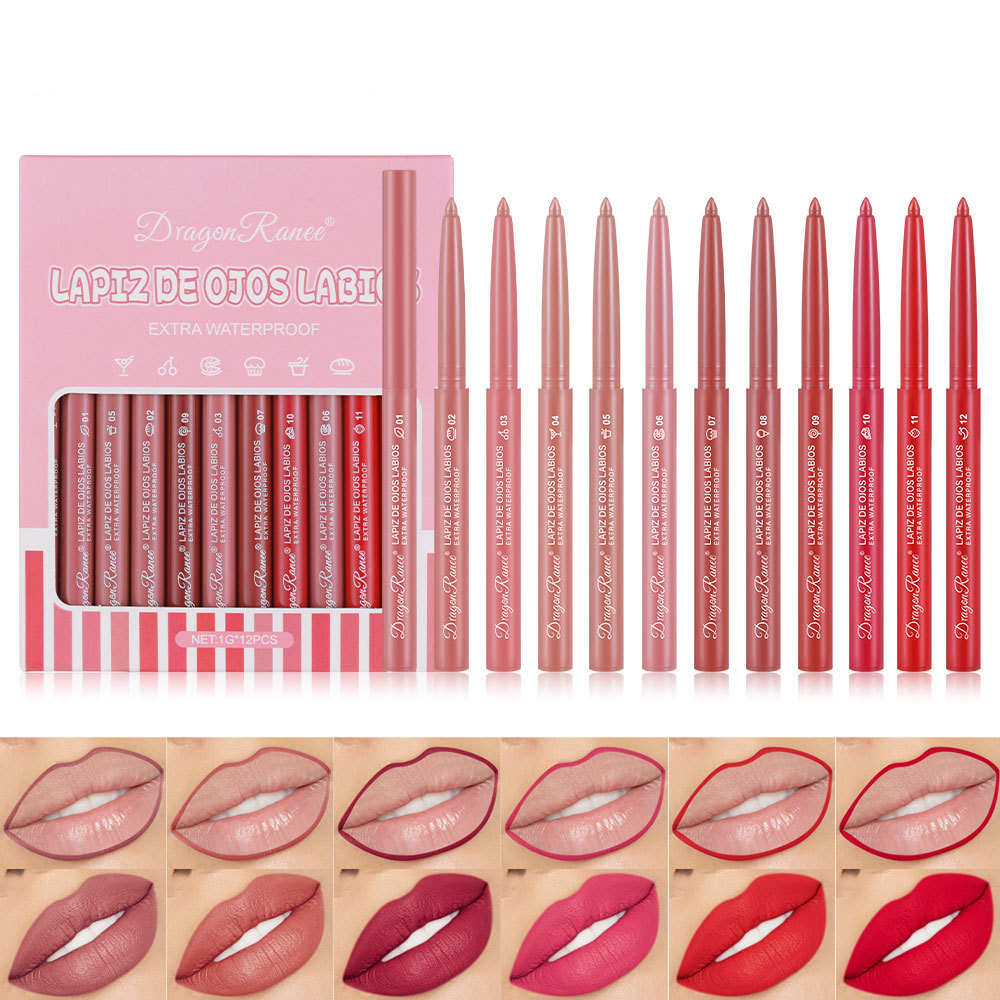 Lip Liner Pencil - ดินสอเขียนขอบปาก 12 สี ให้รูปทรงปากสมบูรณ์แบบ สีสันสดใส กันน้ำ