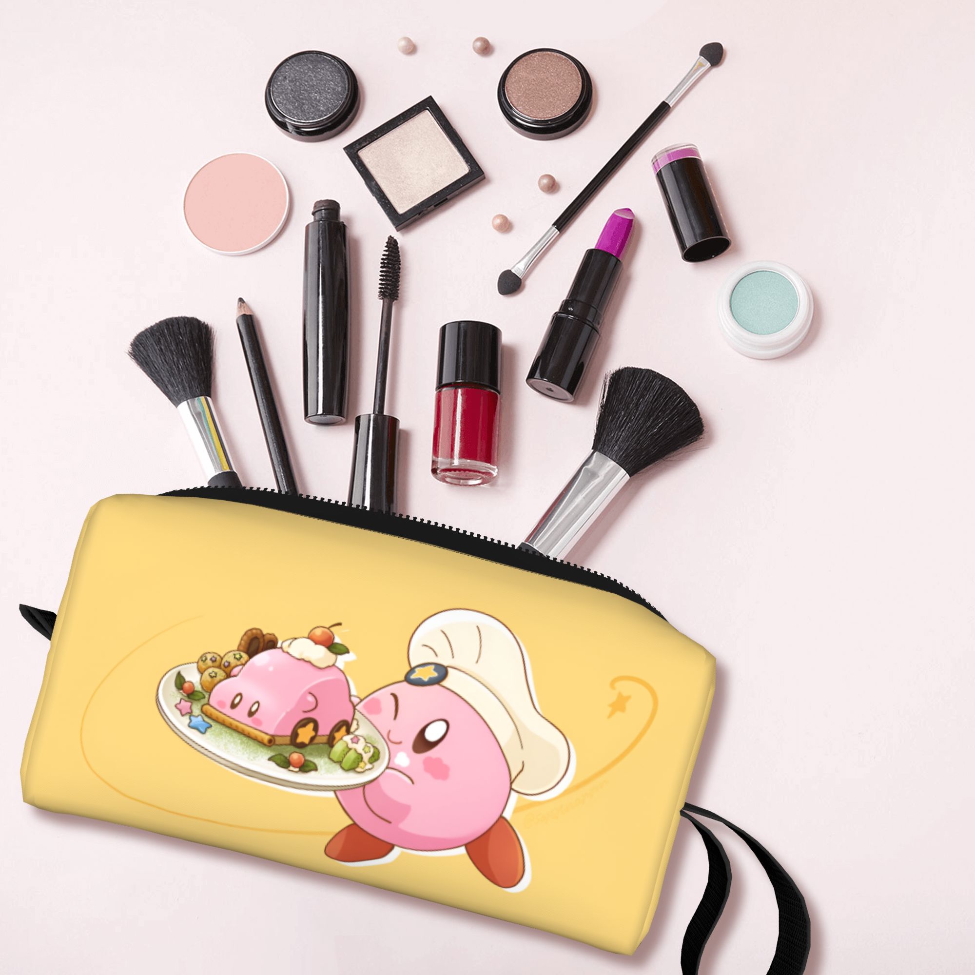 Beauty Makeup Games - กระเป๋าใส่เครื่องสำอางแบบพกพาลายการ์ตูนเค-เคอร์บี้ กระเป๋าจัดระเบียบเครื่องสำอางสำหรับผู้หญิง กระเป๋าเก็บของใช้ส่วนตัว