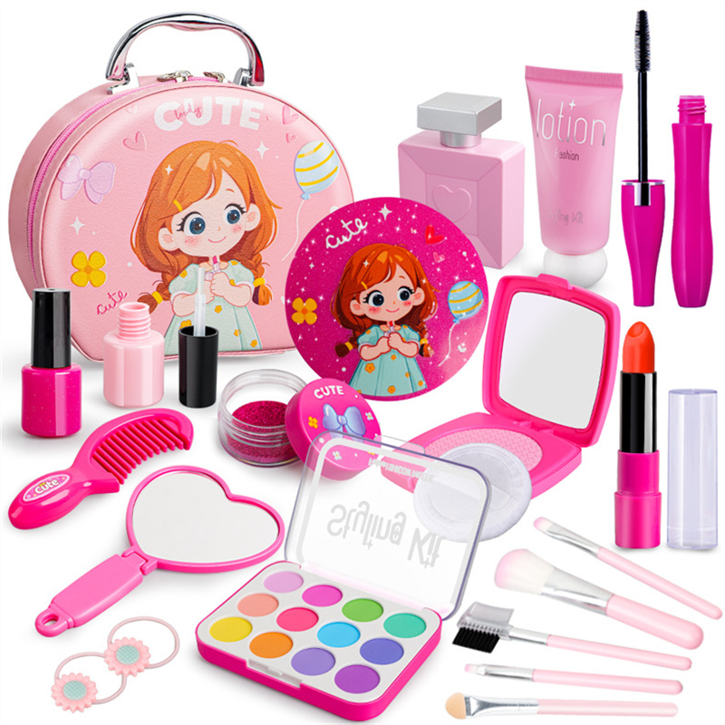 Beauty Makeup Games - สีชมพูจําลองสาวความงามเล่นเกมกระเป๋าเครื่องสําอางชุดของเล่นเพื่อการศึกษาแต่งหน้าสีเล็บลิปสติกของเล่นสําหรับเด็กผู้หญิงของขวัญ