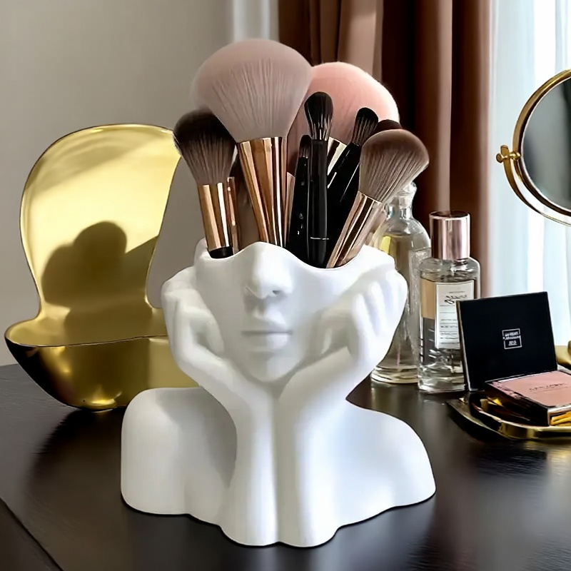 Beauty And Makeup Quotes - ที่ใส่แปรงแต่งหน้ารูปหน้า - กล่องเก็บของพกพา กล่องเก็บเครื่องสำอางเพื่อความงาม ดีไซน์รูปหน้าผู้หญิง น้ำหนักเบา